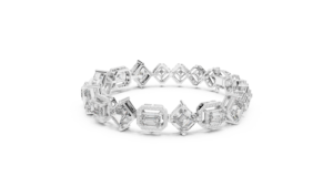 Bracelet Tennis en Or Blanc 18 carats avec Diamants de Laboratoire Taille Émeraude et Taille Ronde Brillante, Bijou pour Mariage et Fête - Product Image 1