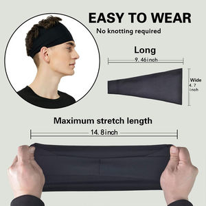 Black Simple Non-Slip Sweatband Headband 4.5cm Wide Breathable Elastic Yoga Tennis All Seasons Universal Fit Solid Color Knitted - Product Image 6