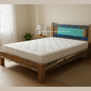 Cama Doble de Madera de Barco Reciclada con Cabecero, Color Original, Muebles Ecológicos y Sostenibles Hechos a Mano para Dormitorio - Product Image 5