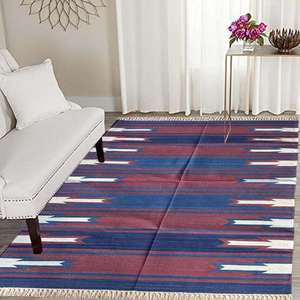 Hermosas alfombras de algodón Dhurrie para mejorar la decoración antigua y el suelo de la sala de estar 010 - Product Image 1