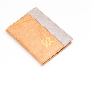 Foldable Passport <b>Holder</b> Microfiber Synthetic Leather Minimalist Design Letter Pattern Square Shape Beige Gray Accent - Product Image 1