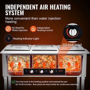 Scaldavivande Commerciale Elettrico a 3 Vasche da 20.6QT, Tavolo Riscaldante Professionale per Buffet e Catering con 4 Ruote, Attrezzatura per Mantenimento Calore da 2 L - Product Image 4