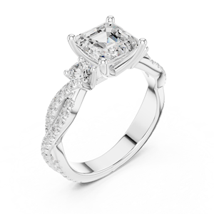 Anillo de compromiso con halo de diamantes de corte Asscher y corte brillante redondo de 2 quilates, cultivados en laboratorio, de oro macizo de 14 quilates, certificado por IGI, moderno, para mujer - Product Image 3