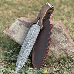 Cuchillo de Supervivencia y Caza de Acero al Carbono con Diseño de Pluma, Estilo Hoja, 13 cm, con Funda de Cuero, Hecho a Mano, Mosaico, Venta Caliente - Product Image 3