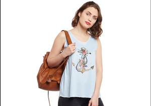 Camiseta sin mangas con estampado floral azul claro para mujer, cuello redondo, de punto, de algodón, sin mangas, informal, para verano - Product Image 6