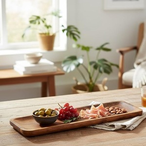 Premium Acacia Wood Serving <b>Tray</b> with Handles – Long Rectangular Wooden Food & Snack <b>Tray</b> for Kitchen Dining Hotel & Home Decor - Product Image 1