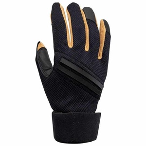 WARPRO INDUSTRY Black and Yellow Leather Batting Glove Ambidextrous <b>Hook</b> Loop Closure Durable Training Gear Unisex Adult Size M - Product Image 3