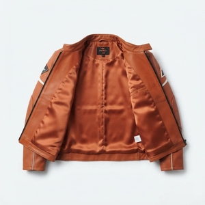 Sportswear Men Orange Brown Leather <b>Racing</b> <b>Jacket</b> Vector 21 Graphic Moto Biker Track Coat Custom Darkry Outerwear Factory - Product Image 5