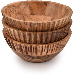 Bol de service artisanal en bois d'acacia naturel, base écologique, vaisselle en bois pour salade, bol moderne pour la cuisine et la table - Product Image 6