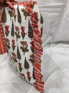 Bolsa de Compras de Tela 100% Algodón con Estampado Floral Silkgram, Tamaño Grande, Color Naranja con Ribete Blanco a Rayas, Asa Larga, Cierre de Cremallera - Product Image 3