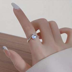 925 Sterling Silver Blue Moonstone Spiral <b>Ring</b> <b>Adjustable</b> Open Band Celestial Stackable Mystical Women Gift Jewelry - Product Image 3