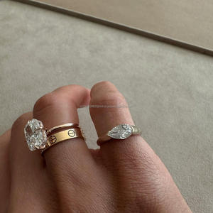 Igi/gia แล็บปลูกวินเทจ14K สีขาวทองแต่งงาน/หมั้นแหวนเพชรสำหรับทุกเพศของขวัญงานปาร์ตี้ครบรอบลูกแพร์ตัดเพชร - Product Image 4