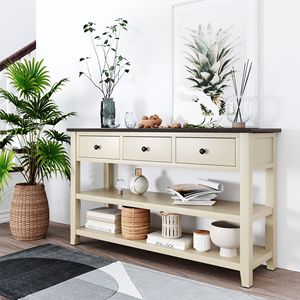 Retro Design <b>Pine</b> Solid Wood Console <b>Table</b> with Open Shelves and Legs for Living Room Decor - Product Image 4