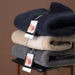 Winter Men's Casual Eco-Friendly <b>Fleece</b> <b>Jacket</b> <b>with</b> Patchwork Pockets Sherpa <b>Lining</b> Hooded Zip Closure Factory Customized - Product Image 3