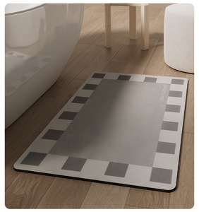 Minimalist Rectangle Bath Mat With Geometric Pattern Green And White Checkered Design Anti Slip <b>Rubber</b> Backing For BathroomFloor - Product Image 6