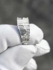 Anillo de media eternidad con diamantes de moissanita de corte baguette de primera calidad para unisex, plata fina 925 original, regalo sorpresa para novia - Product Image 3