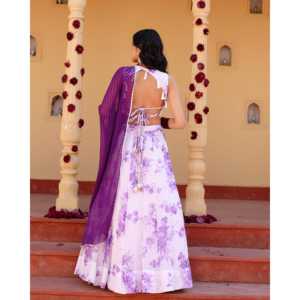 Conjunto de Lehenga de Chifón Floral Ecológico para Mujer, Talla XS, Zaira Levender - Product Image 4