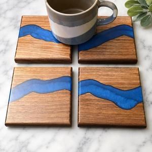 Handmade <b>Epoxy</b> Resin and Wood Coaster Set Beverage Coasters Modern Square 350mm Diameter 5mm Thick MN EXPORTS Home Decor Gift - Product Image 5