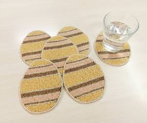 Oval Shaped Handmade Beaded Eco-Friendly Polyester/Cotton Easter Egg Coasters-Set of 6 - Product Image 1