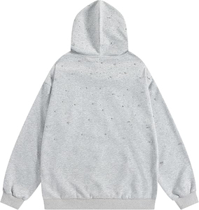 Sweat-shirt à capuche unisexe surdimensionné à motif de points gris, coupe classique, en coton tricoté, décontracté, pour l'automne - Product Image 3