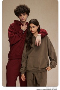 Ensemble de sweat-shirts à capuche surdimensionnés, couleur unie, coton, unisexe, décontracté, streetwear d'automne, manches régulières, design avec poche - Product Image 2