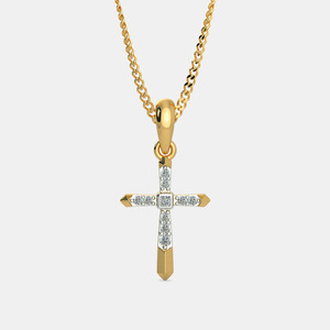 Collar con Colgante de Cruz de Oro Amarillo con Diamante Cultivado en Laboratorio - Product Image 1