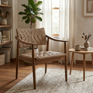 Sillón KAG Iris CHA02, Madera de Teca Moderna, Ratán Sintético, Silla de Comedor para Sala de Estar, Asiento Cómodo, Muebles para el Hogar - Product Image 4