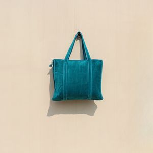 Bolsa de Mano de Lujo en Terciopelo de Algodón Color Verde Azulado para Mujer, con Doble Asa, Cierre de Cremallera/Abierto, Gran Capacidad, Ecológica, para Viajes y Compras - Product Image 2