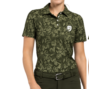 Olive Green Women Short Sleeve Printed <b>Golf</b> Polo Shirt Floral Pattern Performance Sports <b>Top</b> Custom Wholesale Breathable <b>Golf</b> - Product Image 1