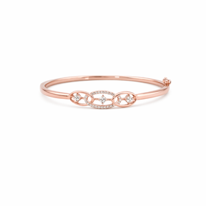 925 Sterling <b>Silver</b> Rose Gold Plated Oval Halo Diamond <b>Cuff</b> <b>Bracelet</b> Rhodium Finish Trendy Elegant Minimalist Designer - Product Image 1