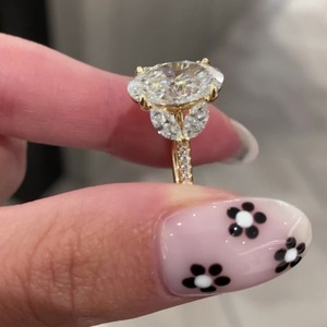 3.54 Carat Oval Angled Marquise Lab Diamond Five Stone Yellow <b>Gold</b> Rhodium Plated Engagement & Anniversary Luxury <b>Cocktail</b> <b>Ring</b> - Product Image 5
