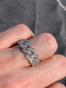 Bague Moissanite Maille Cubaine en Argent 925 Plaqué Rhodium, Sertie Pavé, Bague Cocktail Unisexe, pour Usage Quotidien, Alliance de Mariage pour Femme, Cadeau - Product Image 2