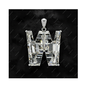 Colgante Solitario de Plata de Ley 925 con Letra Inicial W, Diamante Cultivado en Laboratorio con Certificación GIA IGI, DEF VVS VS, Regalo para Él y Ella - Product Image 1