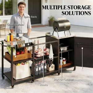 Barbecue noir avec table et armoire de rangement intégrée - Product Image 3