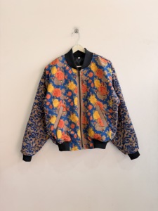 Bohemian Silk Satin Oversize Bomber Zipper <b>Jacket</b> Vintage Handmade Sari <b>Jacket</b> - Product Image 3