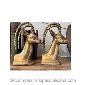 Serre-livres Vintage en laiton réglable Art Decor Longhorn Gazelle Impala Kudu deux paires de métal doré - Product Image 1