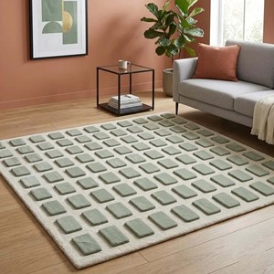 Tapis de luxe géométrique vert sauge à motif carré, tapis moderne tufté en peluche pour salon, chambre à coucher, tapis décoratif pour la maison - Product Image 3
