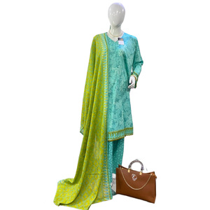 Ensemble de 3 pièces en tissu de lawn imprimé pour femmes, inspiré de la mode pakistanaise, collection de robes tendance pour les fêtes d'été - Product Image 4