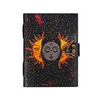 NEW ERA Sonne Mond Vintage Leder-Hardcover-Tagebuch 100 Blatt UV-Bedrucktes Antikes Handgefertigtes Büttenpapier Fadenheftung