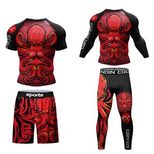 Unisex MMA Rash Guard Set BJJ <b>Compression</b> <b>Shirt</b> Shorts Spats Yin Yang Design Quick Dry Breathable Anti-Bacterial UV Protection - Product Image 6