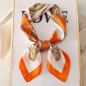 1 unidad de pañuelo de seda romano de 70 cm para mujer, de seda sintética, con diseño geométrico redondo, a la moda, versátil, para la cabeza o como accesorio de vestir, pañuelo cuadrado. - Product Image 2