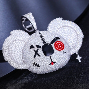 Colgante de Koala Enojado - Desata el Lujo Salvaje con el Colgante de Hip Hop de Plata 925 y Moissanita, Colgante de Cara de Oso Totalmente Cubierto de Piedras - Product Image 3