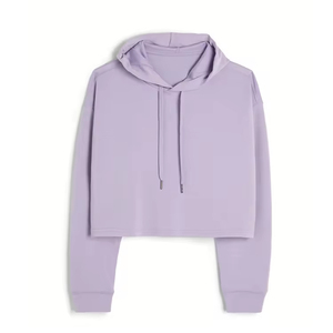 Sweat-shirt à capuche court pour femme, lavande, manches longues, cordon de serrage, léger, respirant, pour yoga, fitness, entraînement, vêtements de sport décontractés - Product Image 1