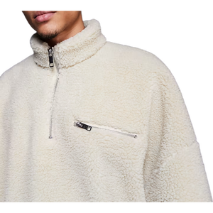 Unisex for <b>Sherpa</b> <b>Fleece</b> Jacket Half Zip Stand Collar Thick Loose Fit Pullover Anti-UV Eco-Friendly Breathable Winter - Product Image 4