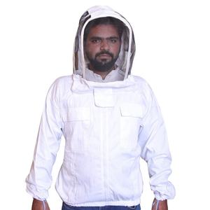 Veste de protection pour apiculteur avec voile en coton amovible, respirante, en polyester et coton, coutures surjetées, blanche, coupe ample, vêtement de sécurité - Product Image 1