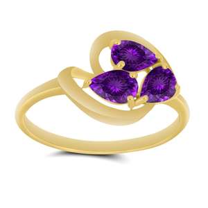 Bague en or massif 14 carats à trois pierres, avec améthyste naturelle taille poire et motif tourbillon, pour la vente en gros de bijoux fins - Fournisseur pour commandes en gros - Product Image 2