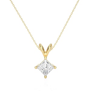 Collier pendentif en or massif avec diamant de culture taille princesse, vente en gros de diamants en moissanite, pendentif en or jaune 14K 18K pour femme - Product Image 1