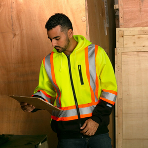 Veste de travail haute visibilité imperméable et réfléchissante à fermeture éclair, avec capuche de sécurité, manches longues, uniforme pour la circulation routière, en polyester - Product Image 6