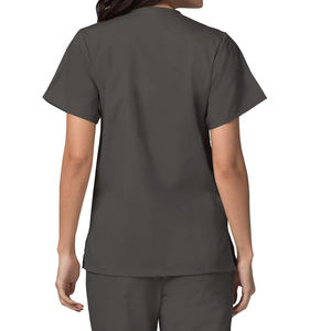 Women <b>Scrub</b> <b>Tops</b> V-Neck Short Sleeve Dark Gray Cotton Polyester Woven Hospital Uniform Blouse for Medical Professionals - Product Image 5