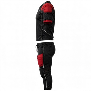Ensemble de maillot de football américain rembourré noir et rouge pour homme, sans manches, col en V, taille élastique, coupe athlétique en mesh, anti-humidité, imprimé - Product Image 5